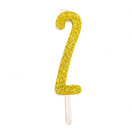 Numeryczna świeczka brokatowa - złota - 8cm - SW2Z
