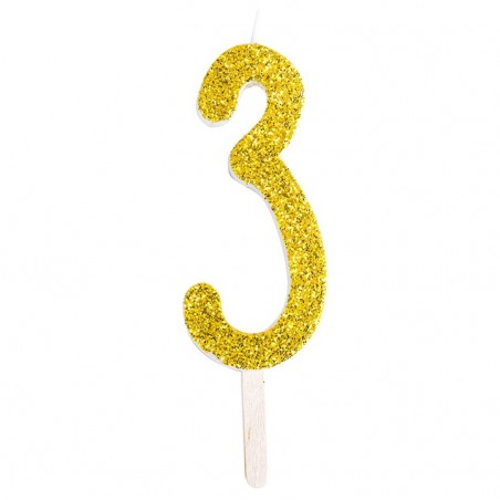 Numeryczna świeczka brokatowa - złota - 8cm - SW3Z