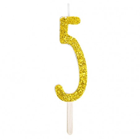 Numeryczna świeczka brokatowa - złota - 8cm - SW5Z