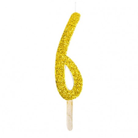 Numeryczna świeczka brokatowa - złota - 8cm - SW6Z