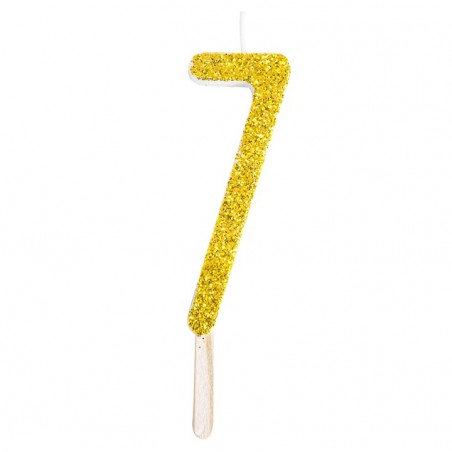 Numeryczna świeczka brokatowa - złota - 8cm - SW7Z