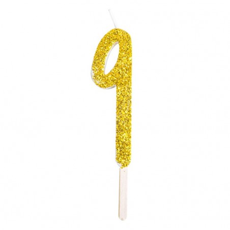 Numeryczna świeczka brokatowa - złota - 8cm - SW9Z