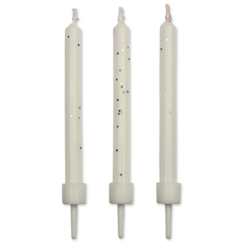 Zestaw białych świeczek z brokatem - 10 szt. - 6,2 cm - SW26