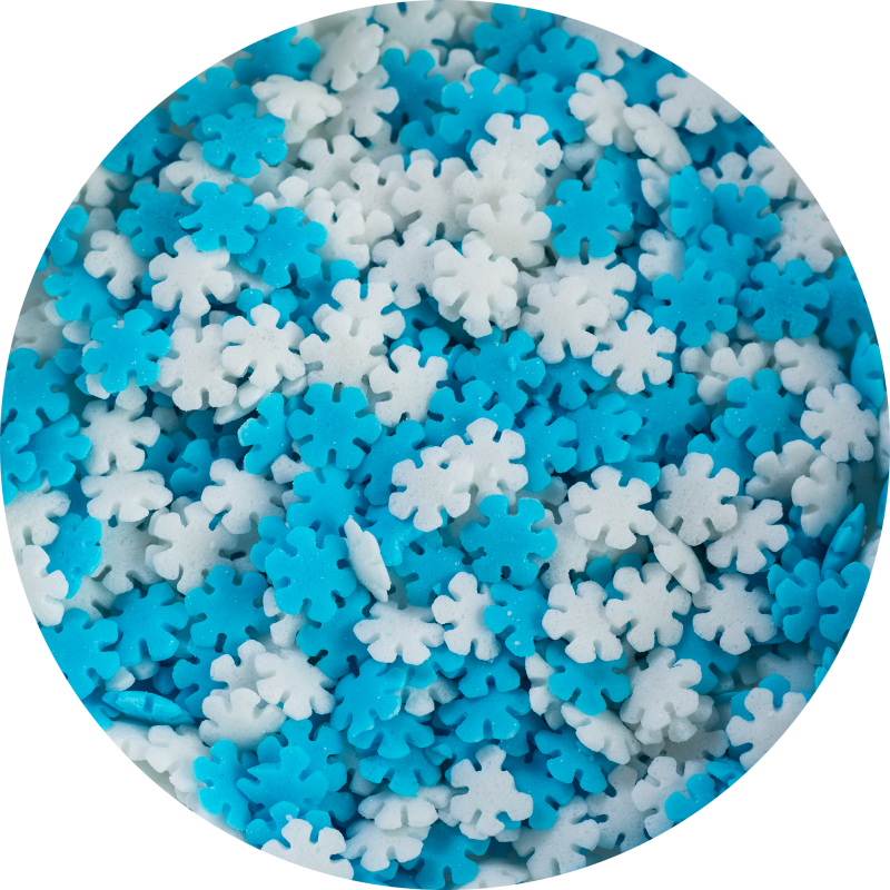 Posypka cukrowa konfetti płatki śniegu biało-niebieskie PC18