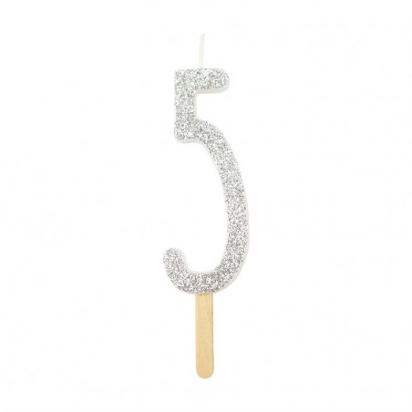 Numeryczna świeczka brokatowa - srebrna- 8cm - SW5S