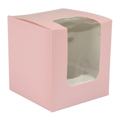 Różowe pudełko z okienkiem-9x9x9,5cm+wkładka-K14