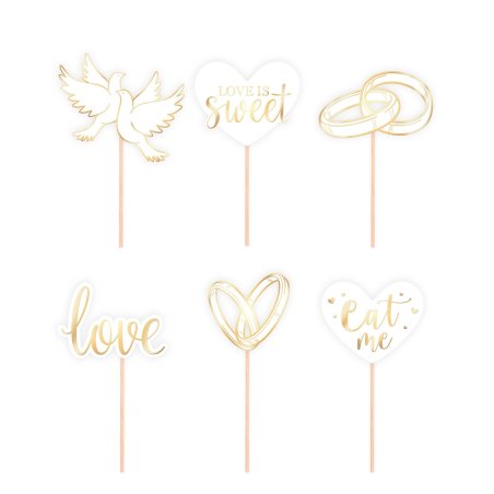 Topper na tort weselny - Ślub biało-złoty - 12szt. - KPT161616