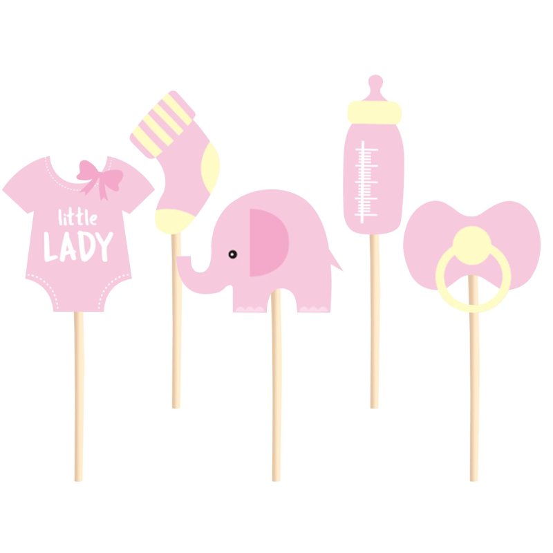 Toppery na baby shower różowe  - 6 szt. - KPT512288