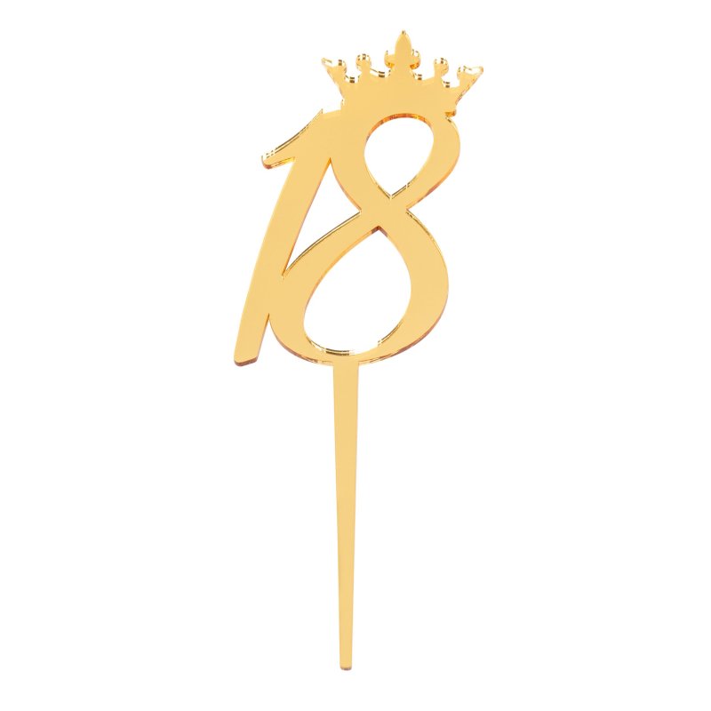 Topper "18" + korona - złota plexi - TOPMF1